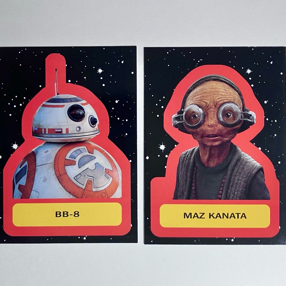 2 STAR WARS Sticker Trading Cards / BB-8 and MAZ KANATA / Return Of The Jedi